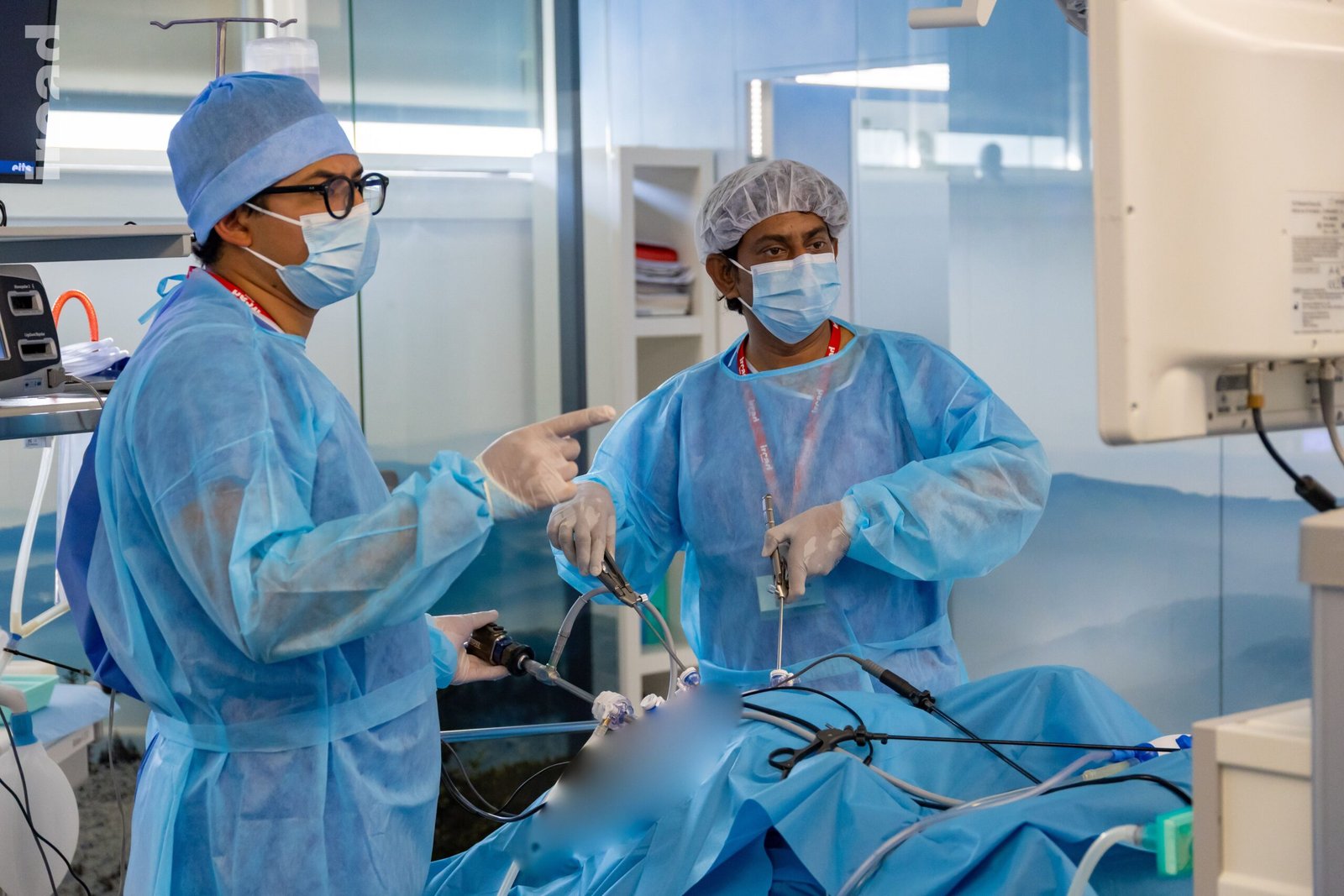 Advanced laparoscopic surgery being performed in a modern operating theatre